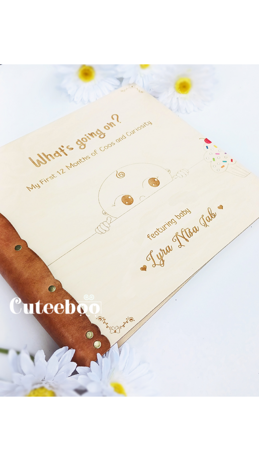 Personalized Baby's First 12 Months Large Wood Photo Album