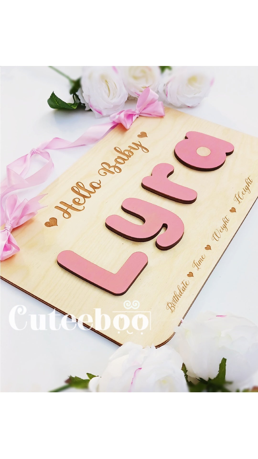 Personalized Wood Baby Name Puzzle with Birth Announcement Sign