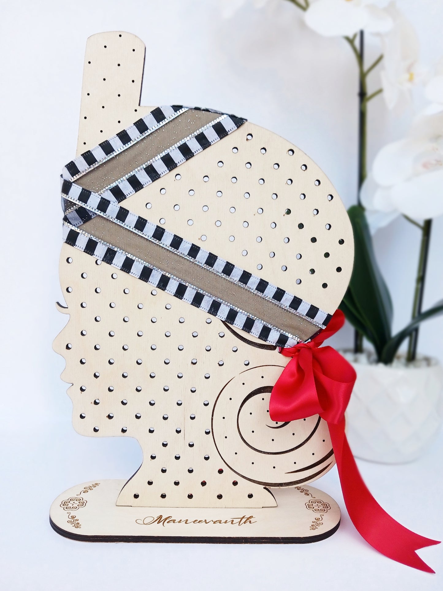 Personalized Hmong Turban Earring Stand Handmade Wood Laser Cut