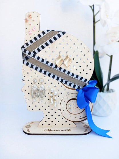 Personalized Hmong Turban Earring Stand Handmade Wood Laser Cut
